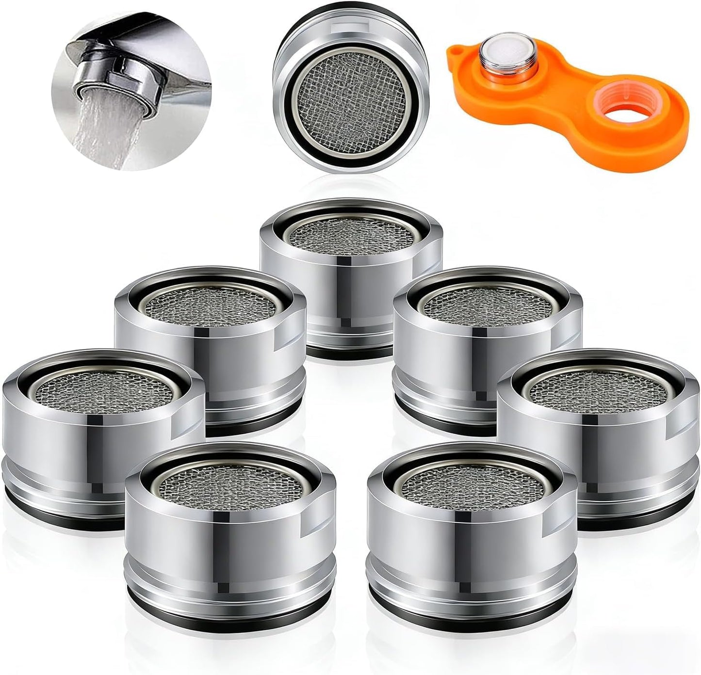 SKY-TOUCH 24mm Faucet Aerator, Anti-Splash Water Flow Regulator, Water-Saving Faucet Nozzle Replacement Part for Kitchen and Bathroom Sinks, Wrench Included, External Thread, 8 PCS