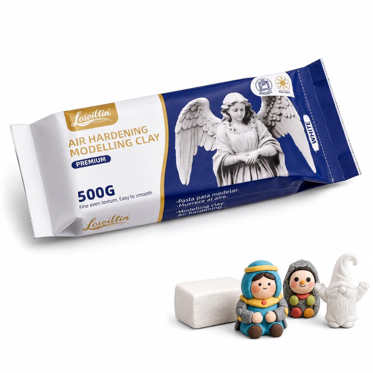 SKY-TOUCH Air Dry Modeling Clay, White 500g, No-Bake Air Hardening Clay, Soft Smooth Easy to Shape, Paintable Craft Clay for Sculpting, Figurines, DIY Art & School Projects