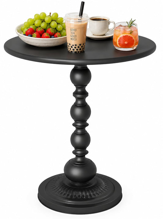 SKY-TOUCH Round Metal Side Table/Coffee Table – Vintage Matte Black Round Side Table or Nightstand – Compact Decorative Accent Table, Suitable for Living Room Corners and Bedrooms