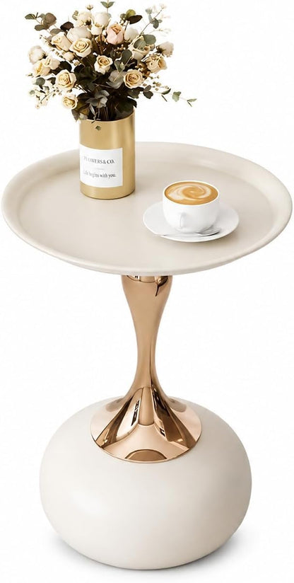 SKY-TOUCH Round Side Table, Slim-waisted Sofa Side Table, Modern Minimalist Style, Electroplated Metal Frame, Suitable For Small Spaces, Living Rooms, And Bedrooms, 39 * 39 * 55cm Black