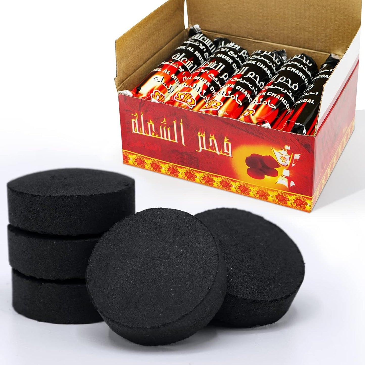 SKY-TOUCH 100pcs Quick-Igniting Charcoal Discs (33mm) – Odorless, Smokeless, Long-Burning; Suitable for BBQ and Incense – Black