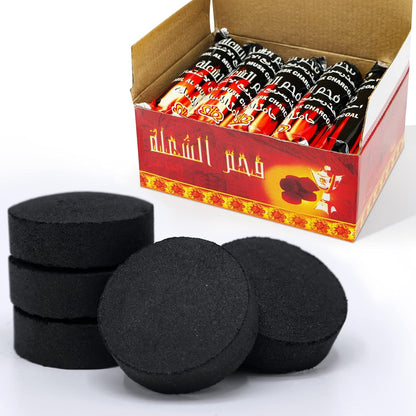 SKY-TOUCH 100pcs Quick-Igniting Charcoal Discs (33mm) – Odorless, Smokeless, Long-Burning; Suitable for BBQ and Incense – Black