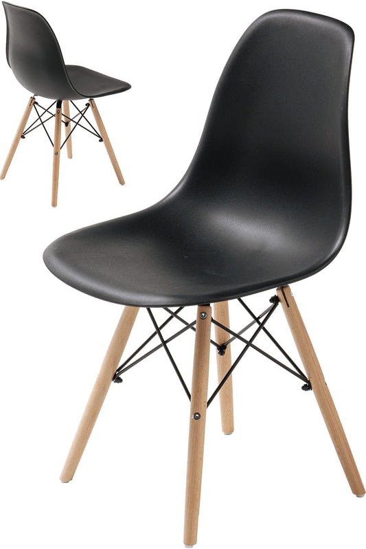 SKY-TOUCH Modern Dining Chair Dining Side Chairs set of 1, Simple Office Chair, Lounge Shell Chair with Folding Wood Legs and Plastic Seat, for Kitchen, Dining, Bedroom, Living Room,Black,40*40*82cm