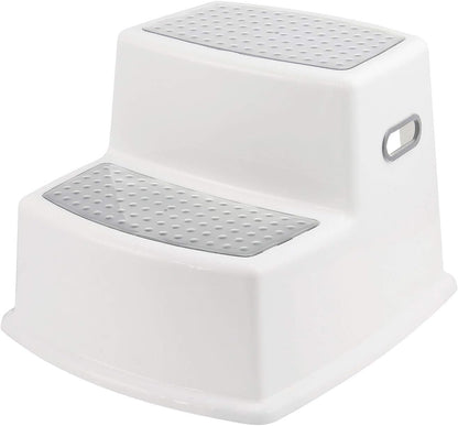 SKY-TOUCH Toddler Step Stool for Bathroom Sink and Toilet Potty Training, Non-Slip Plastic Double up Stepping for Baby Kids, Grey White 30.9x33.5x22.9cm