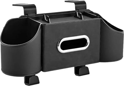SKY-TOUCH Multifunctional Car Rear Seat Organizer with Hooks, Cup Holder, and Tissue Box/Phone Tray – Essential Travel Accessory Black