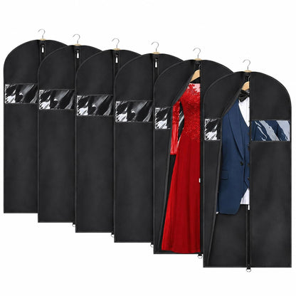 SKY-TOUCH 6 Pack Dress Garment Bags for Hanging Clothes, PEVA Coat & Gown Covers, Dustproof, Waterproof, with Clear PVC Windows, Black, 60-Inch, Home & Travel Clothing Protector