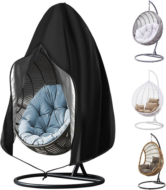 SKY-TOUCH Hanging Egg Chair Cover, 230*200cm 210D Oxford Fabric Swing Chair Cover with Zipper, Waterproof Heavy Duty Windproof Furniture Protector for Outdoor Patio Garden (Black)