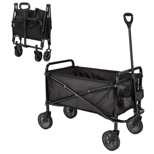 SKY-TOUCH Garden Cart Folding Trolley Cart Outdoor Wagon Collapsible with Removable Fabric Festival Garden Camping Picnic Cart Supports Max 100kg Portable Transport Trailer (Black)