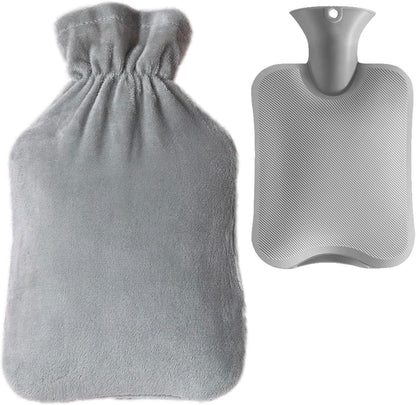 SKY-TOUCH Hot Water Bottle, Hot Water Bottle with Cover, 2L Large Capacity Hot Water Bag, Skin-Friendly Material and Long-Lasting Warmth Suitable for Children and Adults Bed Warmer Bag(Grey)