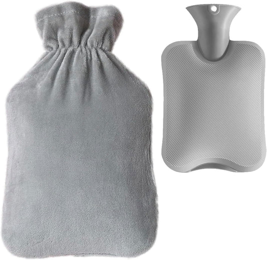 SKY-TOUCH Hot Water Bottle, Hot Water Bottle with Cover, 2L Large Capacity Hot Water Bag, Skin-Friendly Material and Long-Lasting Warmth Suitable for Children and Adults Bed Warmer Bag(Grey)