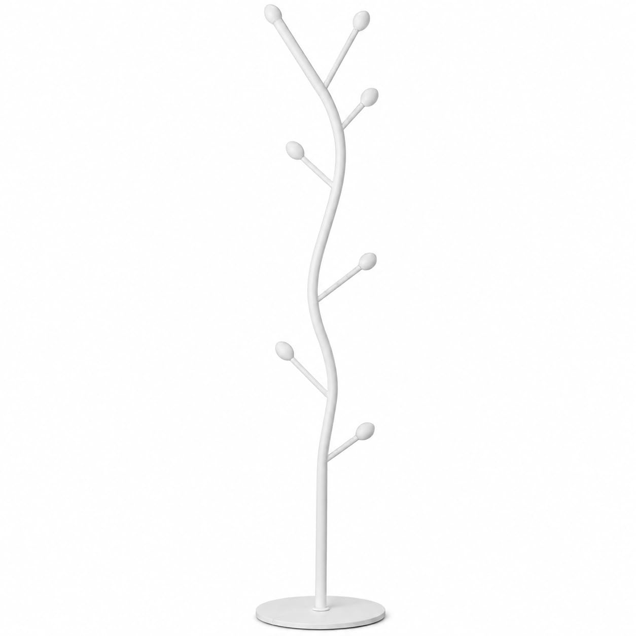 SKY-TOUCH Metal Coat Rack Stand, Freestanding Modern Coat Tree with Sturdy Marble-Look Base, Multi-Hook Hall Tree Organizer for Entryway, Hallway, Bedroom, Living Room, White, 27x27x170cm