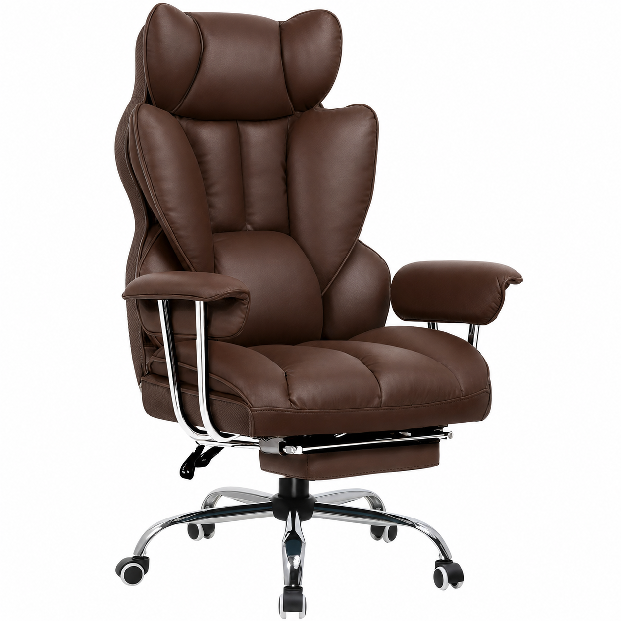 SKY-TOUCH Executive Office Chair with Lumbar Support & Leg Rest, Adjustable Height Leather Computer Chairs, Wide Seat Desk Chair for Home Office Work, Comfy, Recliner, Coffee - 67x70x125cm