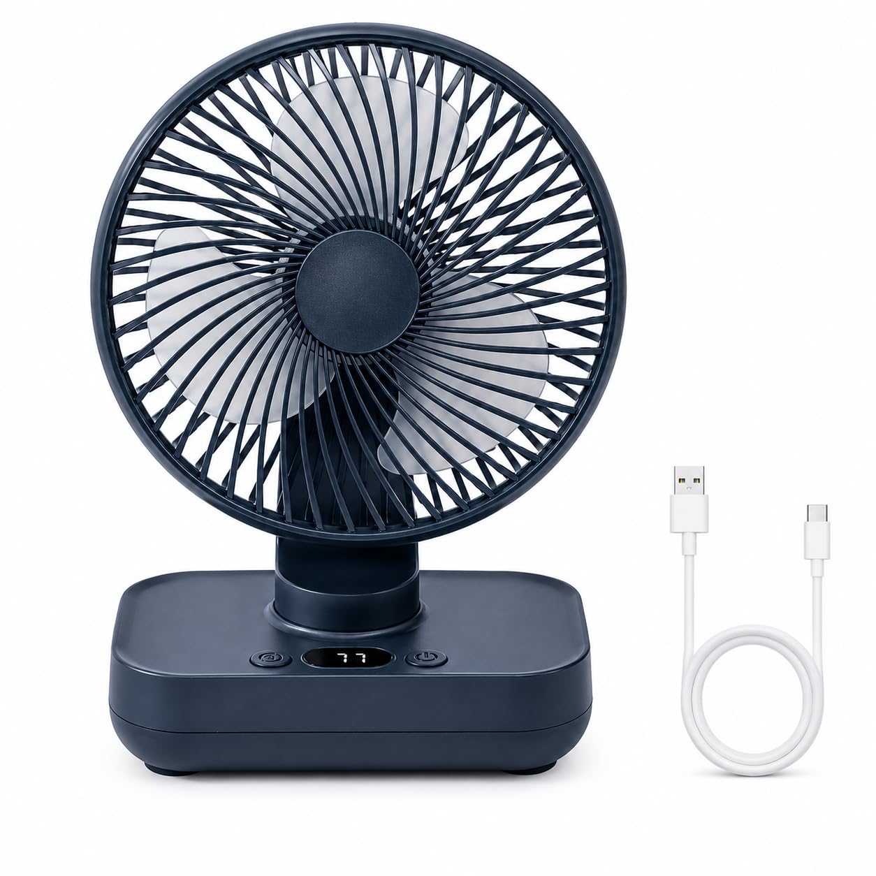 SKY-TOUCH Portable Desk Fan, Table Fan with Long Runtime, 4 Speed Quiet Personal Cooling Fan with Auto Oscillation & Adjustable Angle, USB Charging Fan for Bedroom Office Camping, 138×75×187mm, Blue