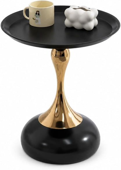 SKY-TOUCH Round Side Table, Slim-waisted Sofa Side Table, Modern Minimalist Style, Electroplated Metal Frame, Suitable For Small Spaces, Living Rooms, And Bedrooms, 39 * 39 * 55cm Black