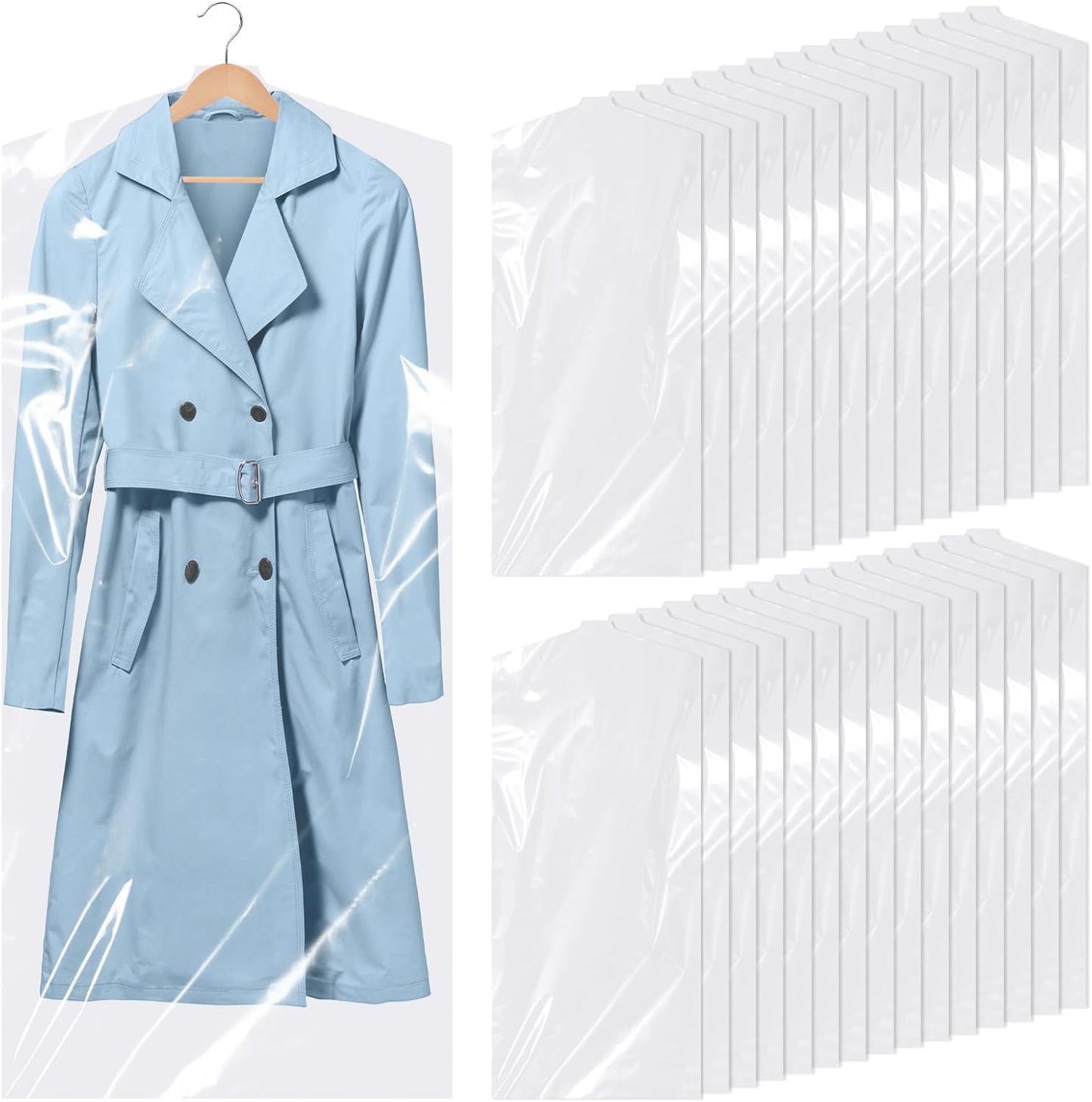 SKY-TOUCH 50 Pack Plastic Garment Bags, Clear Dustproof Clothes Covers for Suits, Dresses, Jackets, and Shirts – Heavy Duty,Waterproof, and Tear-Resistant, 60 x 120 cm