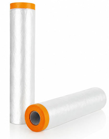 SKY-TOUCH 2 Rolls Plastic Dustproof Cloth, Decorative Plastic Dustproof Cloth, 4.5m x 20m Waterproof Masking Film roll, Pre-applied Tape, Suitable for Furniture Painting and Masking