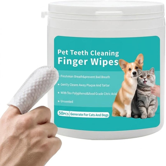 SKY-TOUCH Pet Teeth Cleaning Finger Wipes for Dogs & Cats, Gentle Daily Oral Care Dental Wipes Helps Reduce Plaque Tartar & Freshens Breath, Dog Toothbrush Alternative for Puppies, 50 Count
