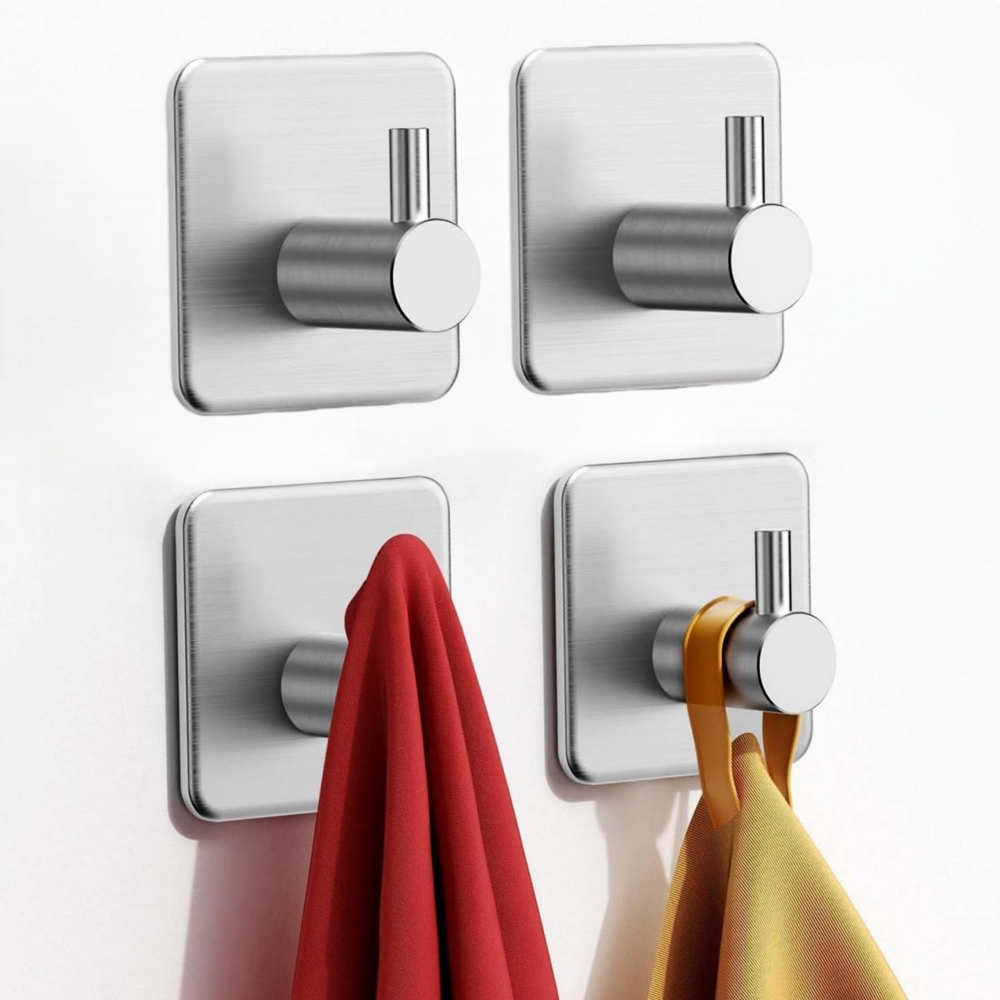SKY-TOUCH Adhesive Towel Hooks 4pcs, Heavy Duty Wall Stainless Steel Hooks for Hanging Coat Clothes Towels Hat Bags for Home Entryway Bathroom Kitchen