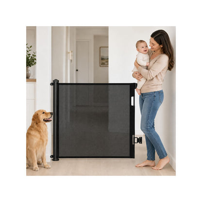SKY-TOUCH Retractable Baby Safety Gate (300 x 86 cm Mesh Pet Gate) – Drill-Mount Installation, Adjustable Width Suitable for Stairs, Doorways, and Hallways, Black