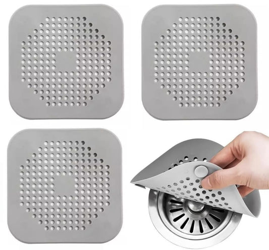 SKY-TOUCH Drain Hair Catcher 3pcs, Silicone Bathroom Accessories Shower Drain Protector Sink Drain Strainer Hair Stopper for Shower Kitchen Bathroom Tub Grey