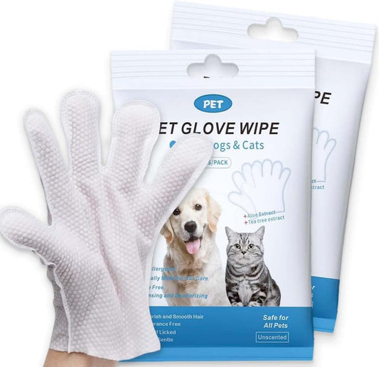 SKY-TOUCH 12Pcs Extra Thick Pet Washing Glove Wipe, Rinse-Free Cleaning & Deodorizing Bathing Mitts, Hypoallergenic Grooming Gloves, Moisturizing & Odor Control for Cat & Dog Daily Care and Travel