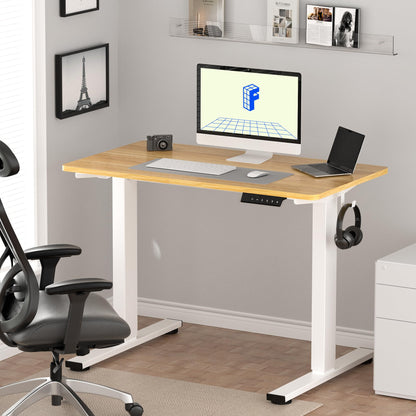 SKY-TOUCH Electric Adjustable Height Standing Desk,Elevating Desk, 120x60cm, Height Memory, Storage Hook, 28.9"-46.5" Elevating range,for Office Stand Up Computer Desk, Beige(top consists of 2 parts)