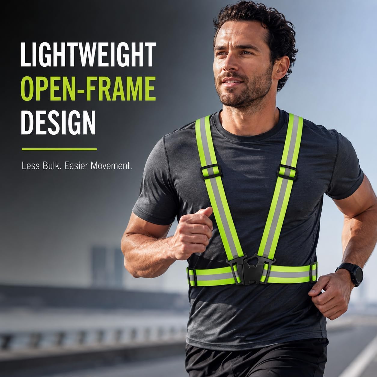 SKY-TOUCH Reflective Safety Harness/Elastic Safety Vest—Designed for Walking, Jogging, and Hhiking Lightweight Breathable and Adjustable Elastic Strap Width: 4 cm Reflective Strip Width: 1.5 cm Green