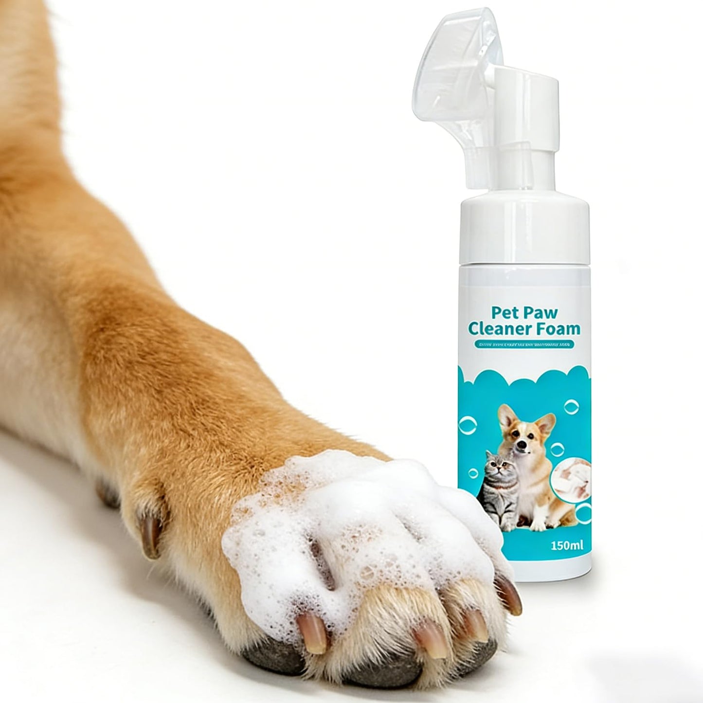 SKY-TOUCH Pet Paw Cleaner Foam Pet Foot Cleaning Foam Waterless with Silicone Brush, Natural Mild Formula, Dogs Cats Paw Care Accessories Paw Clean Odor Control Wash 150ML