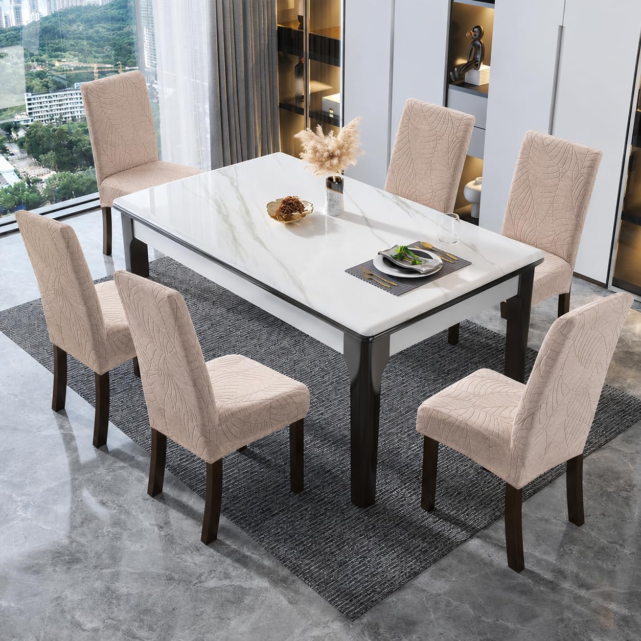 SKY-TOUCH 2 PCS Dining Chair Slipcovers, Stretch Dining Room Chair Covers, Removable Washable Chair Protectors, Dustproof Chair Covers for Home, Kitchen, Restaurant, Hotel (Sand)