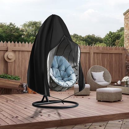 SKY-TOUCH Hanging Egg Chair Cover, 230*200cm 210D Oxford Fabric Swing Chair Cover with Zipper, Waterproof Heavy Duty Windproof Furniture Protector for Outdoor Patio Garden (Black)
