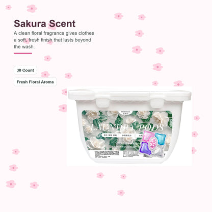 SKY-TOUOCH 5-in-1 Laundry Detergent Pods, 30 Count Sakura Scent Laundry Capsules, Deep Cleaning, Color Care, Softening, Long-Lasting Freshness, Low Foam Easy Rinse, Fast Dissolving