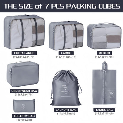 SKY-TOUCH Travel Packing Cubes,Traveling Accessories,Luggage Packing Organizers Set,Waterproof Laundry Bag,Storage Bag for Travel,Breathable Mesh,pack of 7 pieces, Grey