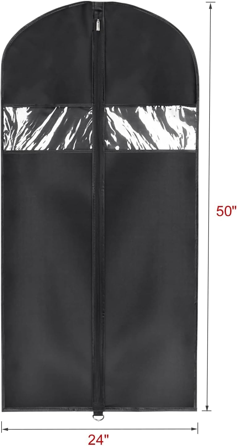 SKY-TOUCH 6 Pack Dress Garment Bags for Hanging Clothes, PEVA Coat & Gown Covers, Dustproof, Waterproof, with Clear PVC Windows, Black, 60-Inch, Home & Travel Clothing Protector