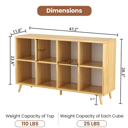 SKY-TOUCH 2-Tier 8-Cube Floor Standing Bookcase Organizer, Wooden Storage Cabinet with Multiple Compartments for Home Office Living Room, 120 x 30 x 72 cm