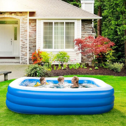 SKY-TOUCH Inflatable Paddling Pool, 3 Rings Large Rectangular Family Swimming Center for Kids Toddlers Adult, Indoor Outdoor Garden Swimming Pool,Blue (300x170x56cm)