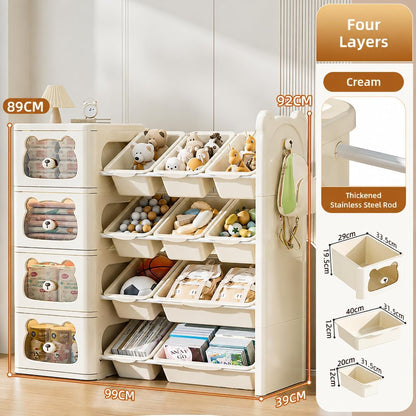 SKY-TOUCH Four-tier Toy Storage Rack, Children's toy Storage Rack And Bookshelf, Multi-functional Shelf With Drawers, Suitable for Toys And Books