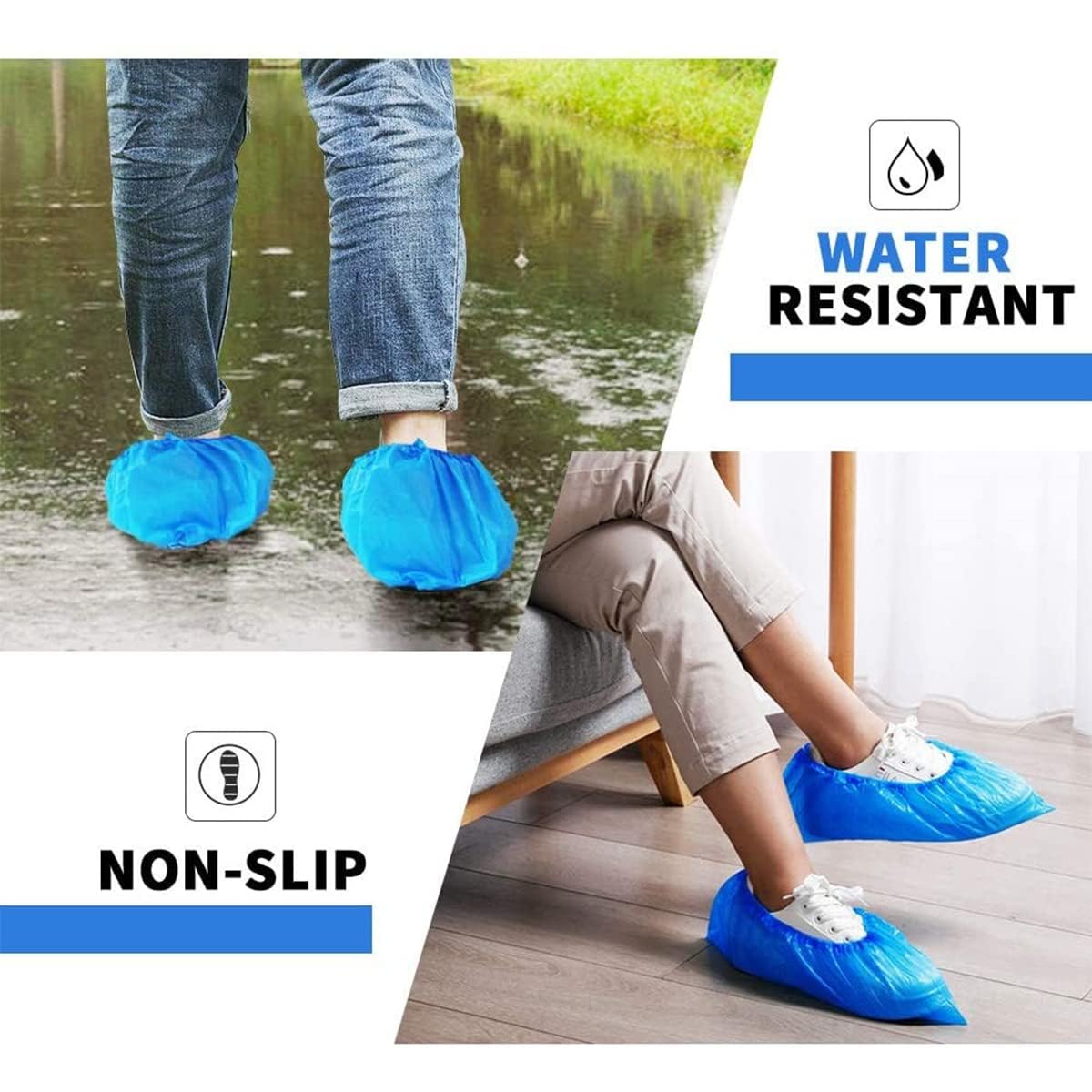 SKY-TOUCH 200 Pack/100 Pair Disposable Shoes Covers Boot Cover Waterproof, Dust-proof, Non-slip Recyclable Shoe Booties, One Size Fit Most, Protect Your Shoes, Carpets and Floors, Blue