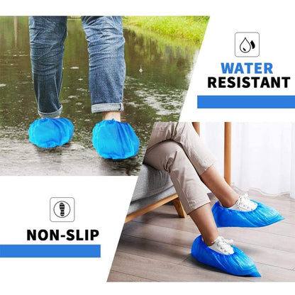 SKY-TOUCH 200 Pack/100 Pair Disposable Shoes Covers Boot Cover Waterproof, Dust-proof, Non-slip Recyclable Shoe Booties, One Size Fit Most, Protect Your Shoes, Carpets and Floors, Blue