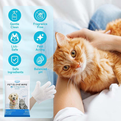 SKY-TOUCH 12Pcs Extra Thick Pet Washing Glove Wipe, Rinse-Free Cleaning & Deodorizing Bathing Mitts, Hypoallergenic Grooming Gloves, Moisturizing & Odor Control for Cat & Dog Daily Care and Travel