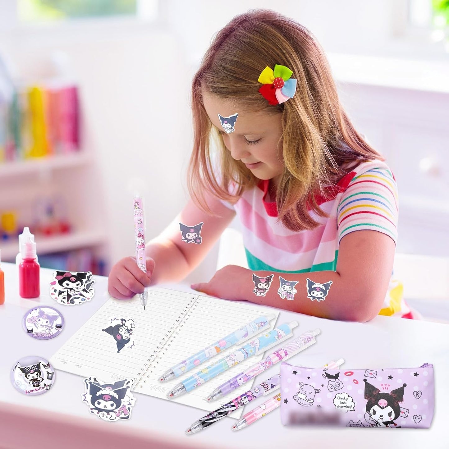 SKY-TOUCH Cute Kuromi School Supplies Stationery Gift Set, Including Gel Pens Notebook Pencil And Sticky Note for School Supplies Office Anime Gifts for Girls