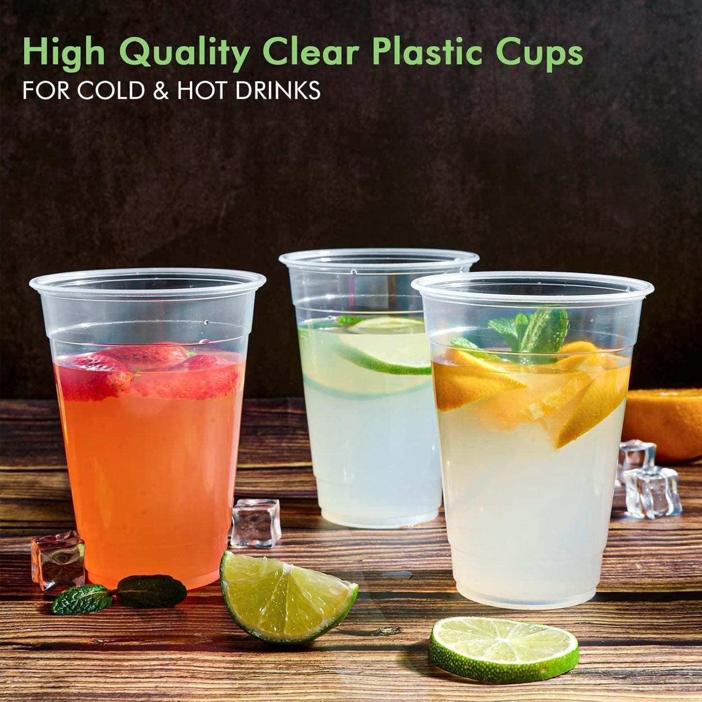 Sky-Touch 360ml Clear Plastic Cups - 100pcs Cold Party Drinking Cups Suitable for Iced Coffee, Smoothies, Milkshakes, and Other Cold Drinks - Transparent