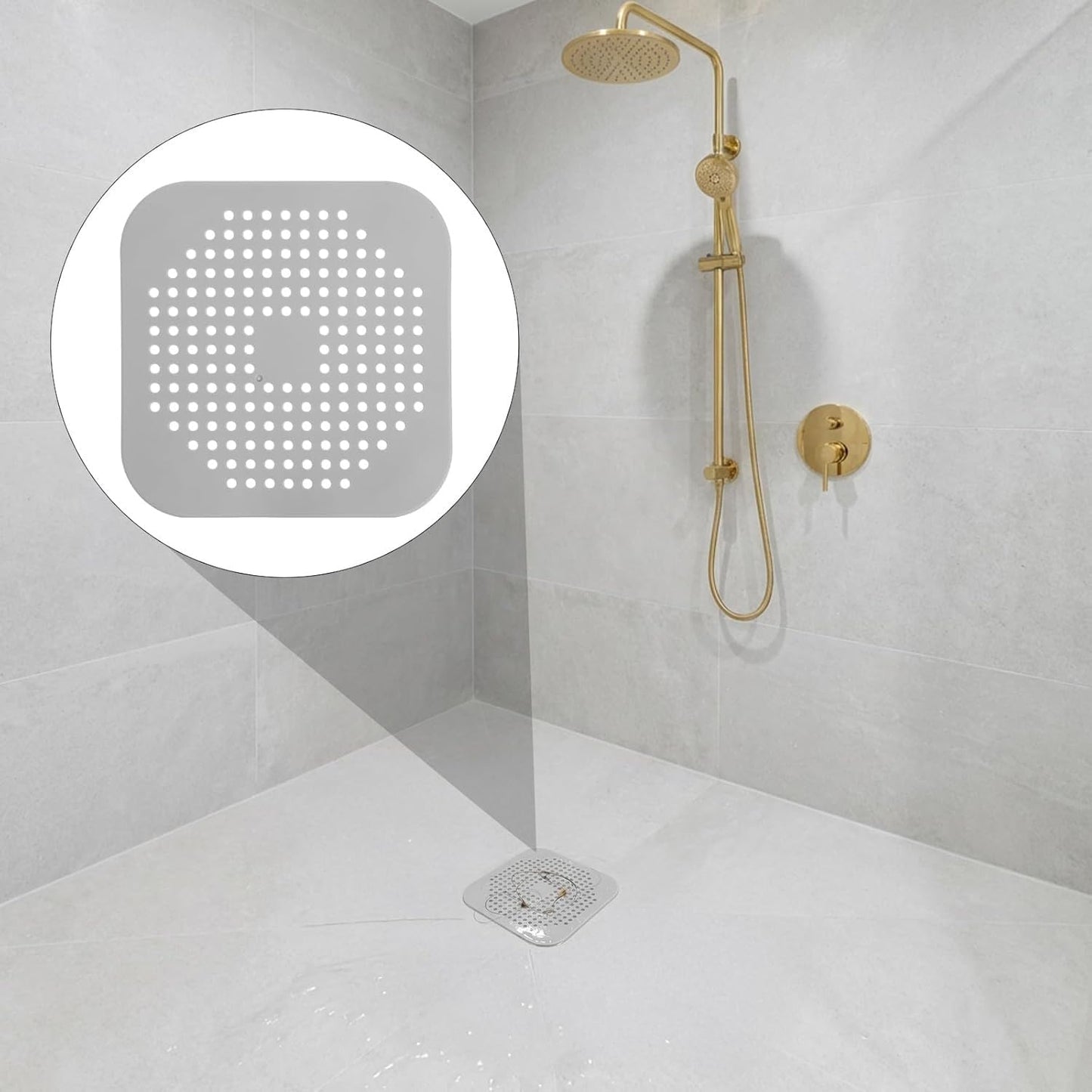 SKY-TOUCH Drain Hair Catcher 3pcs, Silicone Bathroom Accessories Shower Drain Protector Sink Drain Strainer Hair Stopper for Shower Kitchen Bathroom Tub Grey