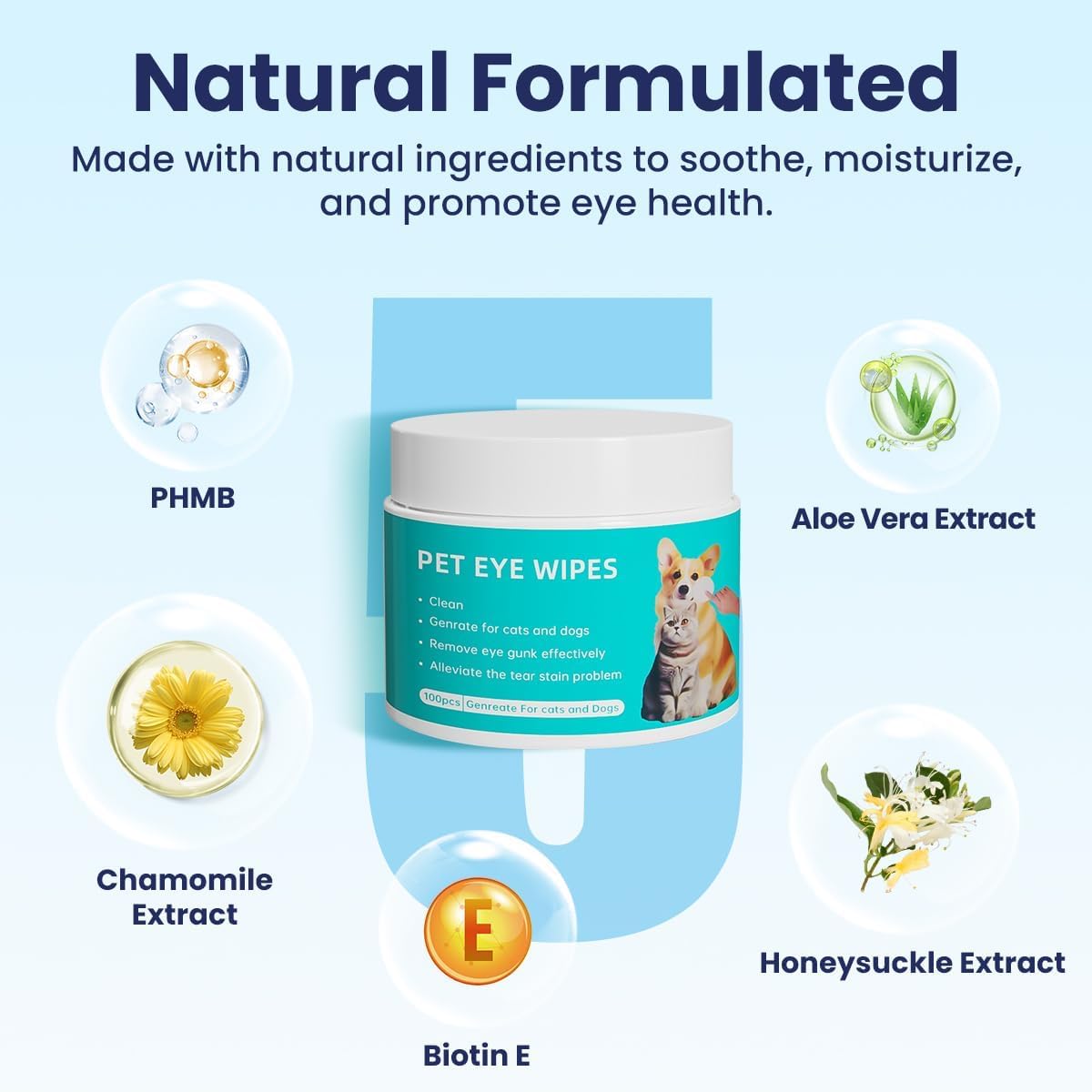 SKY-TOUCH Pet Eye Wipes,Pet Cleaning Wipes, soft and gentle, specially designed for cleaning pets' eyes. Sterile formula effectively removes eye dirt. Suitable for cats and dogs 100pcs