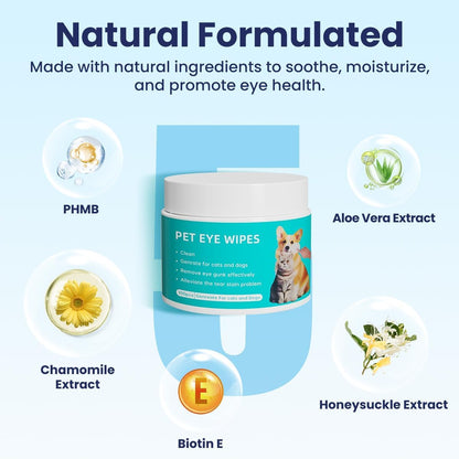 SKY-TOUCH Pet Eye Wipes,Pet Cleaning Wipes, soft and gentle, specially designed for cleaning pets' eyes. Sterile formula effectively removes eye dirt. Suitable for cats and dogs 100pcs