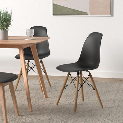 SKY-TOUCH Modern Dining Chair Dining Side Chairs set of 1, Simple Office Chair, Lounge Shell Chair with Folding Wood Legs and Plastic Seat, for Kitchen, Dining, Bedroom, Living Room,Black,40*40*82cm