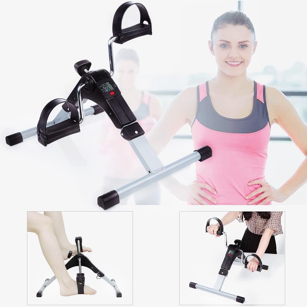 SKY-TOUCH Folding Mini Pedal Exerciser, Arm and Leg Pedal Exerciser, Exercise Bike with LCD Monitor Resistance Portable Home Pedal Exerciser Gym Fitness Unsex, Grey - 49x37cm