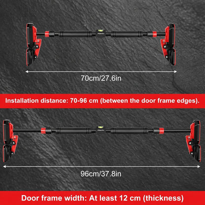 SKY-TOUCH Pull Up Bar for Doorway, Adjustable 70-96cm Chin Up Bar with Dual Support Design and Dual Bubble Levels, No Drill Installation Strength Training Bar for Home Gym Fitness Exercise