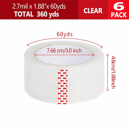 SKY-TOUCH Clear Packing Tape 6 Rolls with Free Dispenser, 4.8cm x 60Y, BOPP Tape, 45mic Thickness, Strong and Durable for Shipping, Moving, Office & Storage