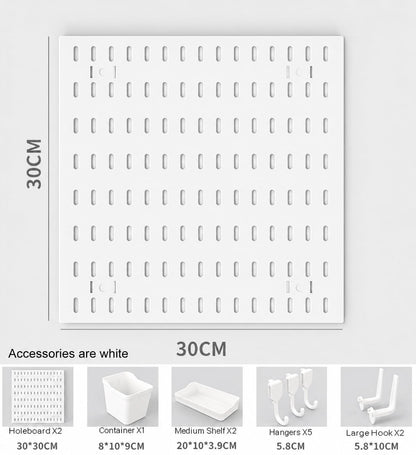 SKY-TOUCH Modular Pegboard Wall Organizer Kit - 2 Pegboards, 10 Accessories, No Drill Installation, Space-Saving Storage & Display for Kitchen, Office, Bathroom (White)