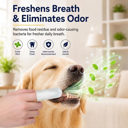 SKY-TOUCH Pet Teeth Cleaning Finger Wipes for Dogs & Cats, Gentle Daily Oral Care Dental Wipes Helps Reduce Plaque Tartar & Freshens Breath, Dog Toothbrush Alternative for Puppies, 50 Count